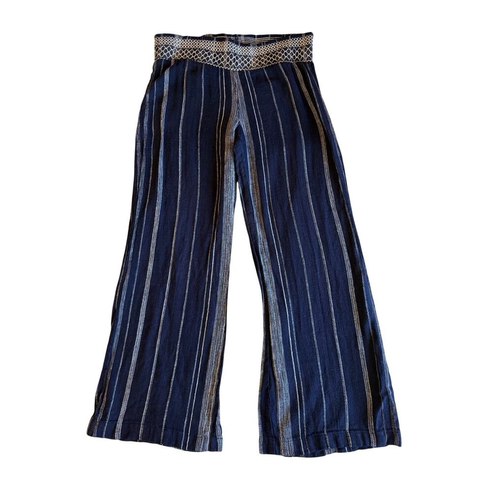 Blue Rein Boho Beach Pull On Navy Blue Striped Smocked Waist Casual Pants Large